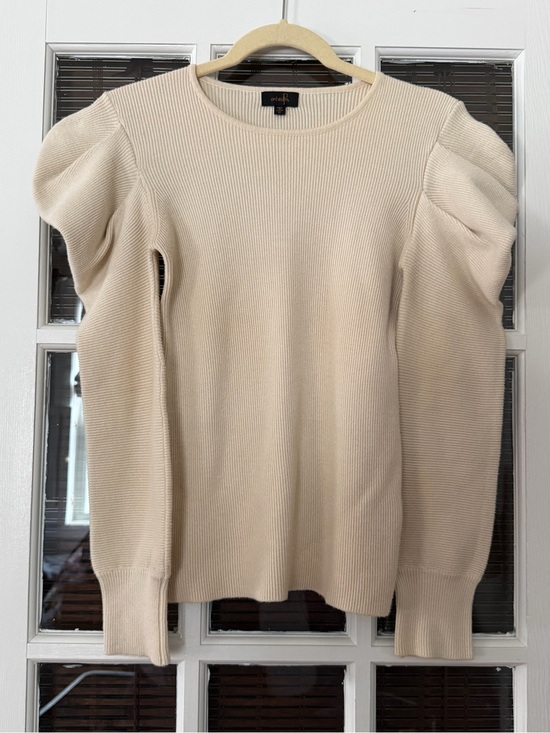 On Twelfth Sweaters - On Twelfth Women’s M Beige Rib Knit Puff Sleeve Sweater | SKU 0085